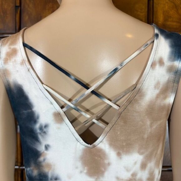 NWOT Nina Leonard Sand Fusion Criss Cross Back Side Slits Scoop Neck Maxi Dress - Picture 8 of 16